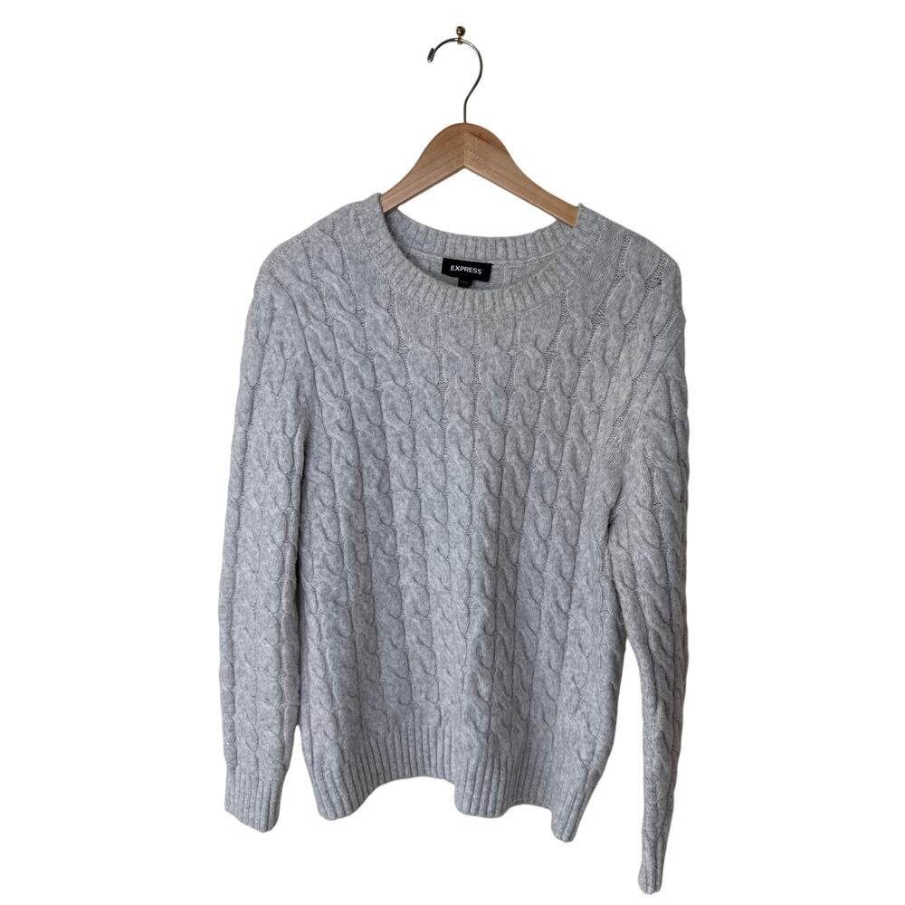 EXPRESS Cable Knit Crewneck Sweater Heathered Gray Size Medium